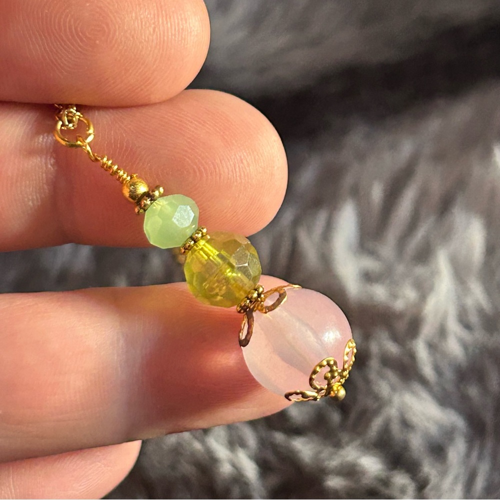 Handcrafted vintage beaded glass crystal drop pendant on chain necklace